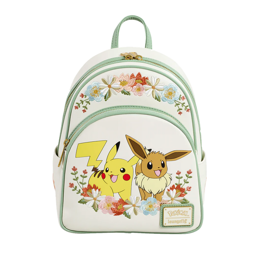 Loungefly! Leather: Pokemon Pikachu and Eevee Floral Mini Backpack
