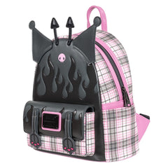 Loungefly! Leather: Sanrio Kuromi Flames Plaid Mini Backpack