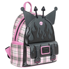 Loungefly! Leather: Sanrio Kuromi Flames Plaid Mini Backpack