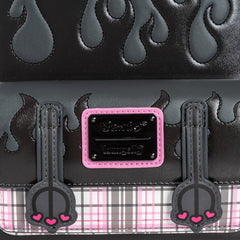 Loungefly! Leather: Sanrio Kuromi Flames Plaid Mini Backpack