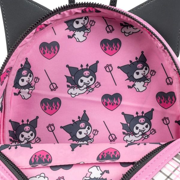 Loungefly! Leather: Sanrio Kuromi Flames Plaid Mini Backpack