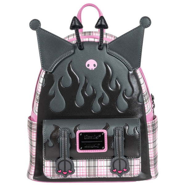 Loungefly! Leather: Sanrio Kuromi Flames Plaid Mini Backpack