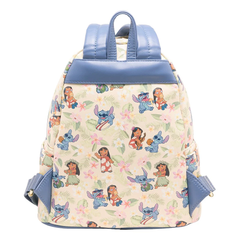 Loungefly! Leather: Blue Hula Lilo and Stitch  All-over-print Mini Backpack