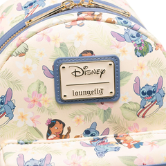 Loungefly! Leather: Blue Hula Lilo and Stitch  All-over-print Mini Backpack