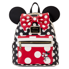 Loungefly! Leather: Disney Minnie Rocks The Dots Classic Mini Backpack