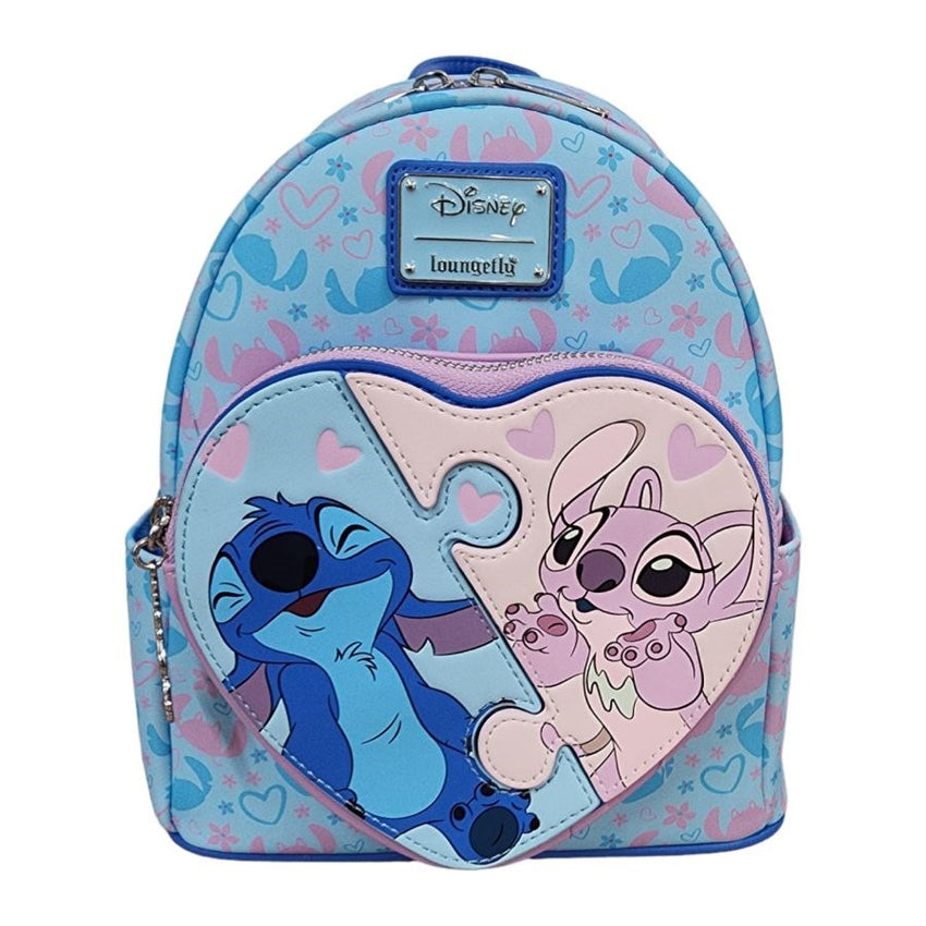 Loungefly! Leather: Disney Stitch and Angel Puzzle Mini Backpack