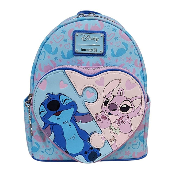 Loungefly! Leather: Disney Stitch and Angel Puzzle Mini Backpack