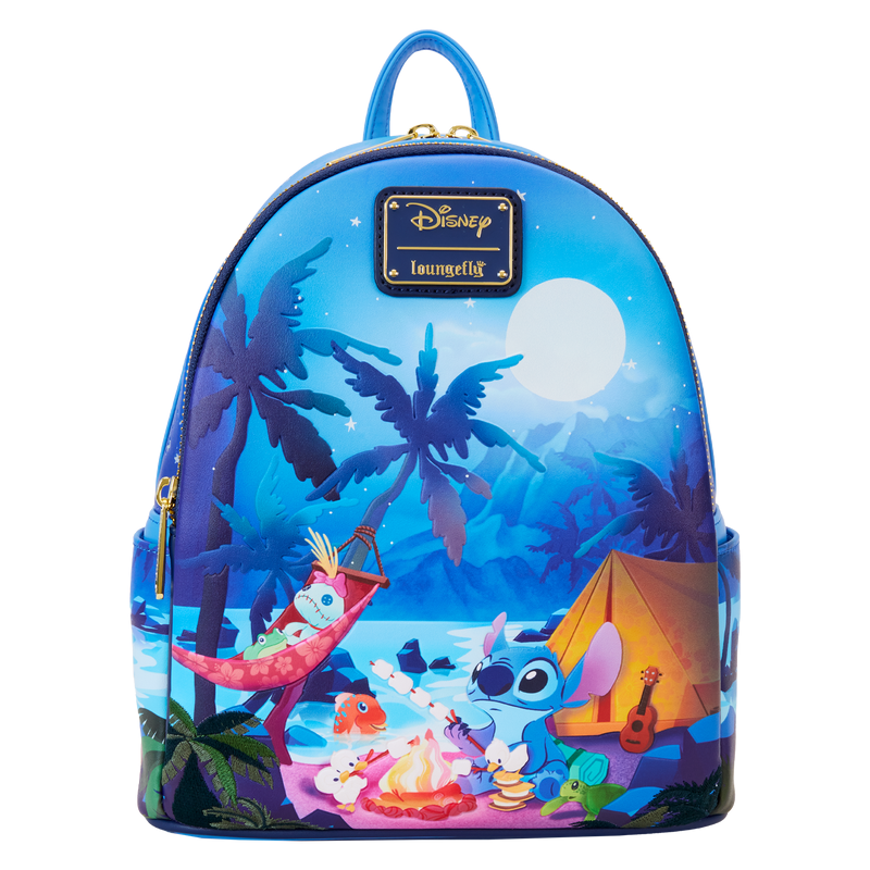 Loungefly! Leather: Disney Lilo and Stitch Stitch Camping Cuties Mini Backpack