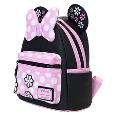 Loungefly! Leather: Disney Mickey Minnie Floral Rock the Dots Mini Backpack