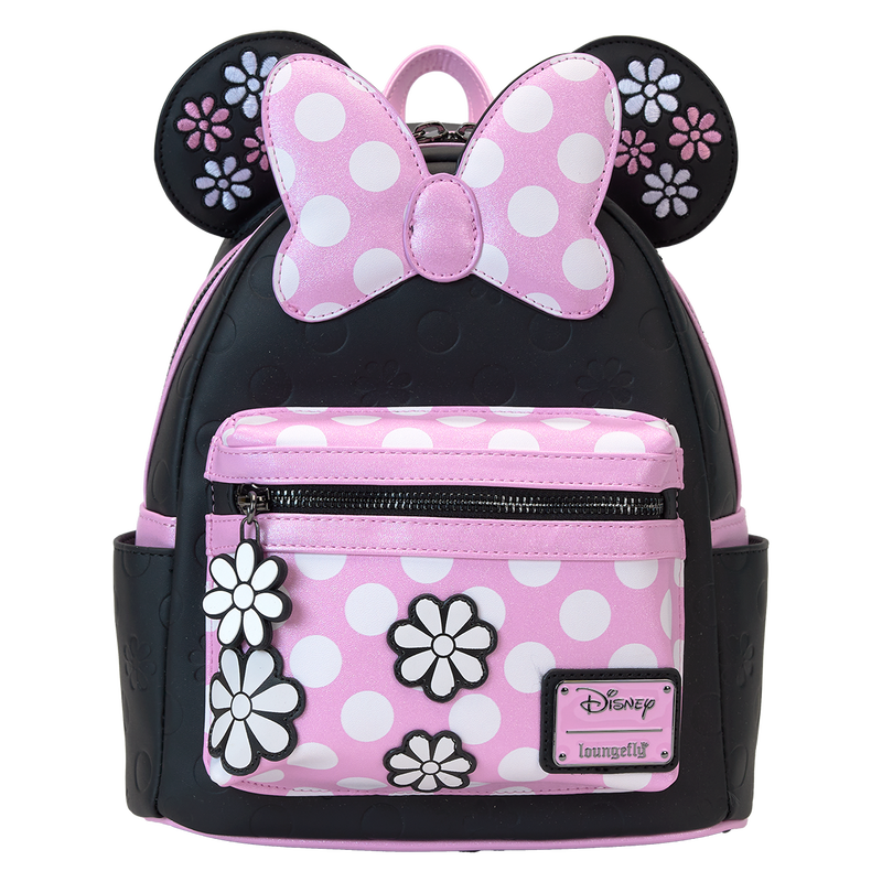 Loungefly! Leather: Disney Mickey Minnie Floral Rock the Dots Mini Backpack