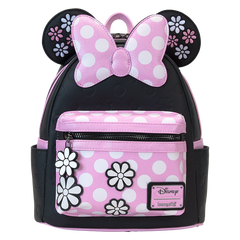 Loungefly! Leather: Disney Mickey Minnie Floral Rock the Dots Mini Backpack