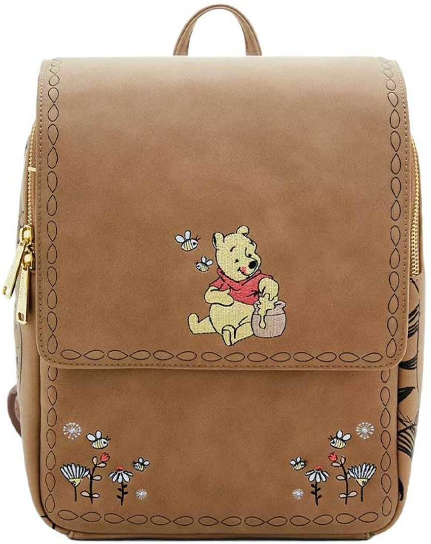 Loungefly! Leather: Disney Pooh Minimal Embroidered Mini Backpack