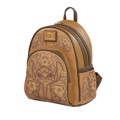 Loungefly! Leather: Disney Stitch Brown Tooling Debossed Mini Backpack