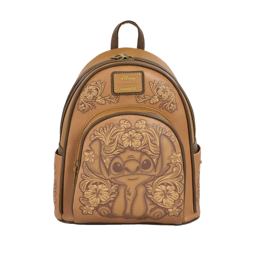 Loungefly! Leather: Disney Stitch Brown Tooling Debossed Mini Backpack