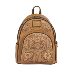 Loungefly! Leather: Disney Stitch Brown Tooling Debossed Mini Backpack