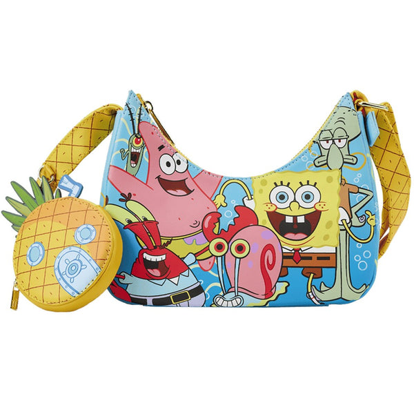 Loungefly! Leather: Nickelodeon Spongebob Squarepants Group Shot Cross Body Bag