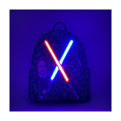 Loungefly! Leather: Star Wars Light Up Light Sabers Darth Vader Obi Wan Mini Backpack