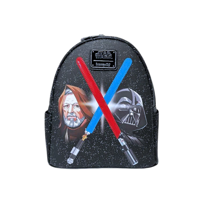 Loungefly! Leather: Star Wars Light Up Light Sabers Darth Vader Obi Wan Mini Backpack