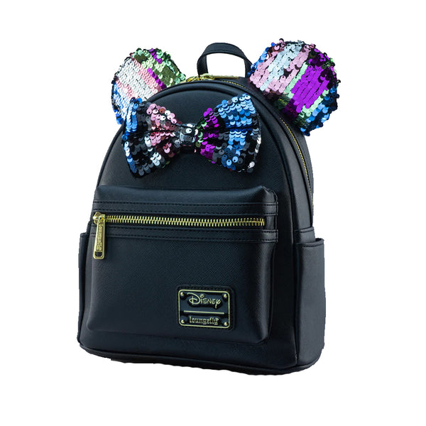 Loungefly! Leather: Disney Sequin Minnie Mouse Black Trim